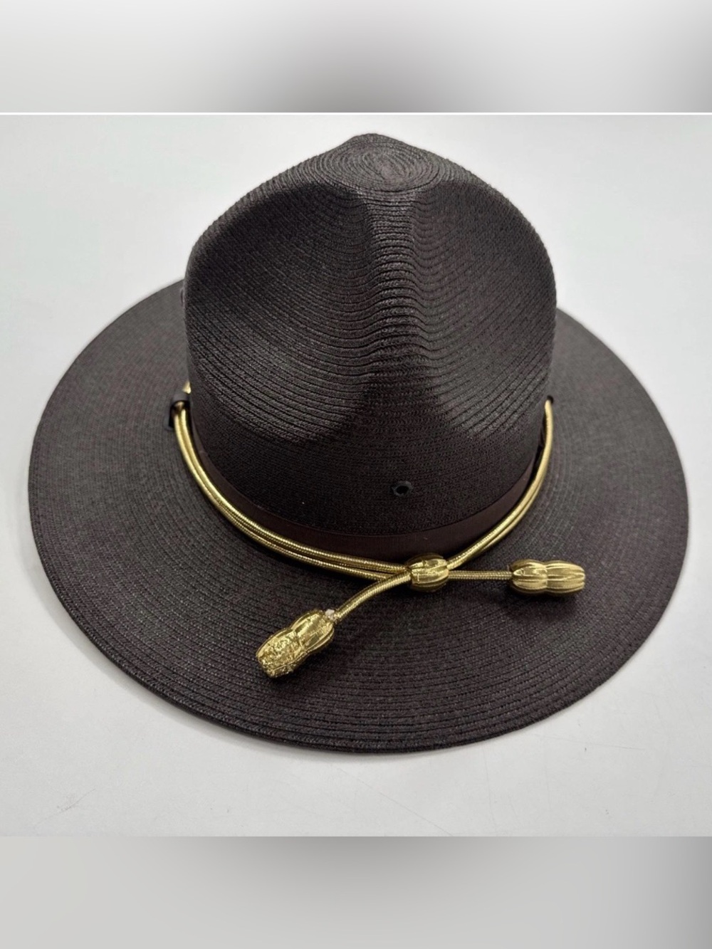 Vintage 90s Stratton Brown Trooper Straw Campaign Hat Size 7 5/8 Gold Acorns
